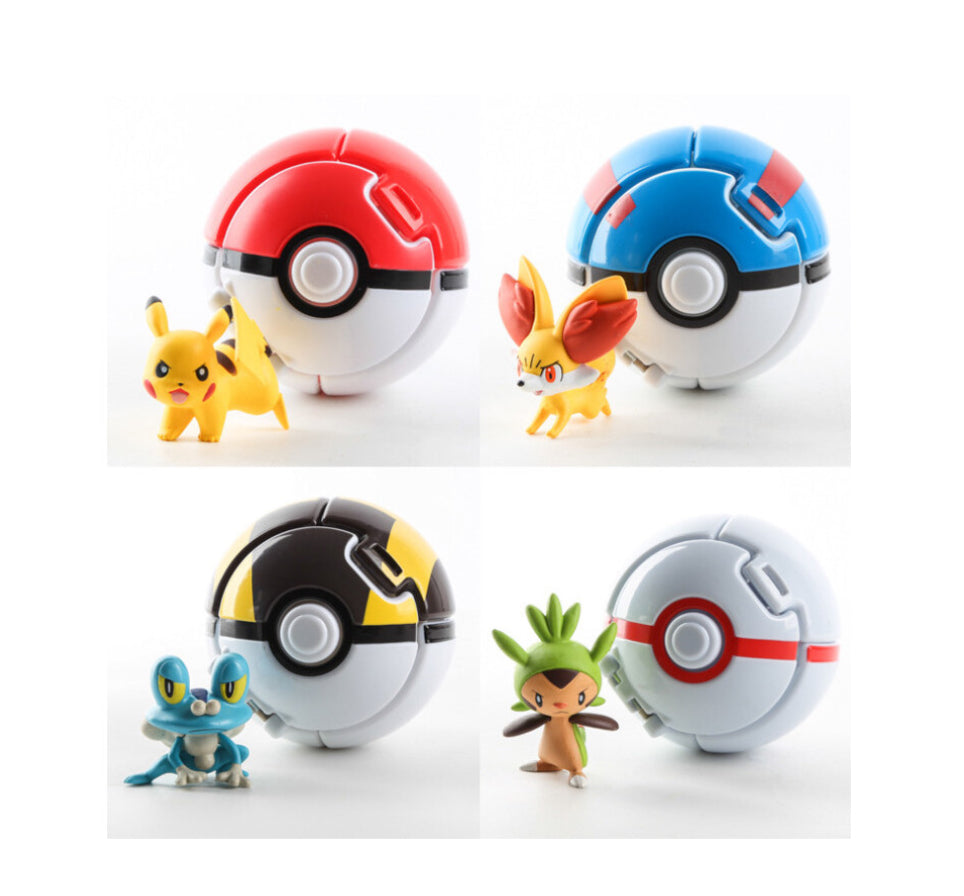 Pokemon 4 pieces set bouncing poke ball touch pop-up fighting toy