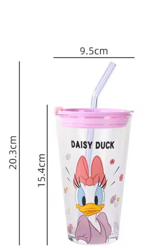 Characters Glass Cup With Straw