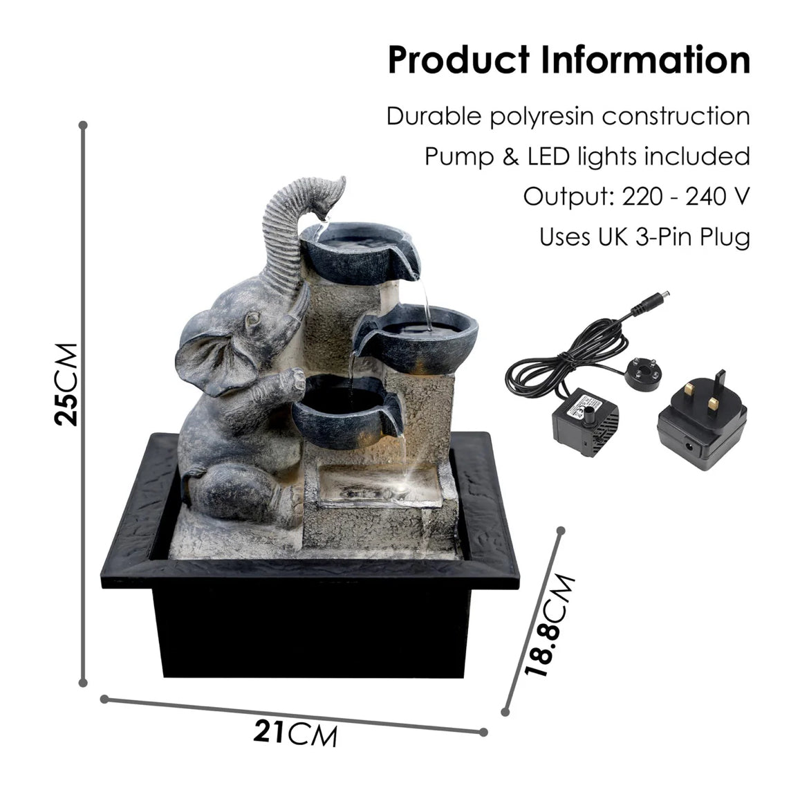 Elephant and Bowls Water Feature Indoor With LED