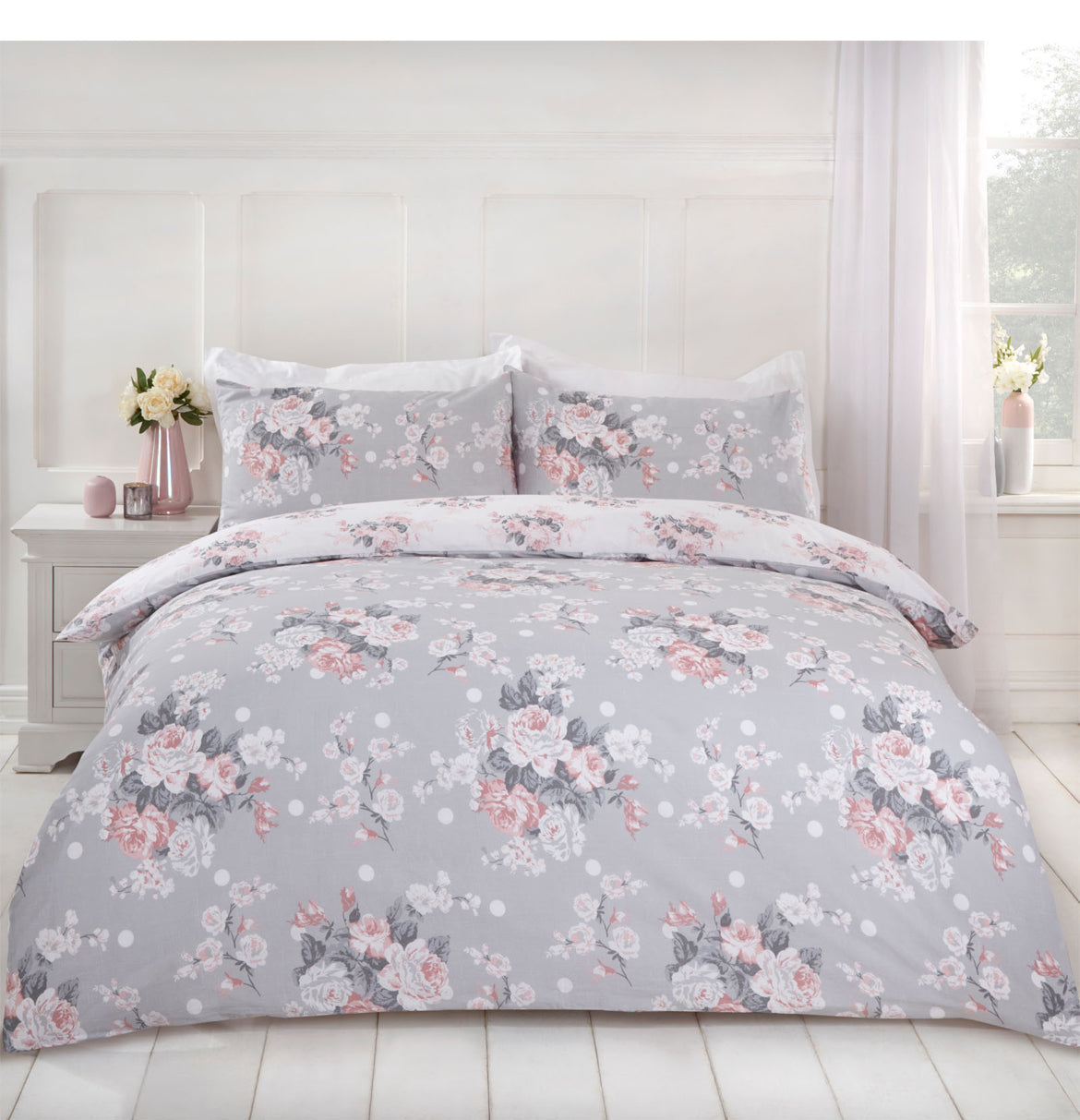 Grey Flower Bedding