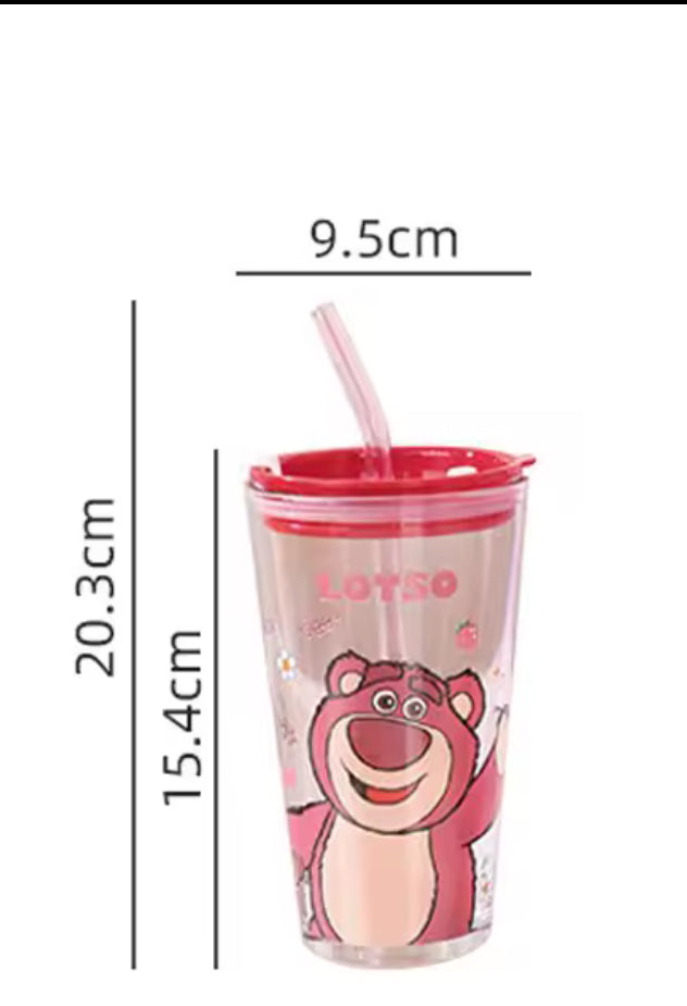 Characters Glass Cup With Straw