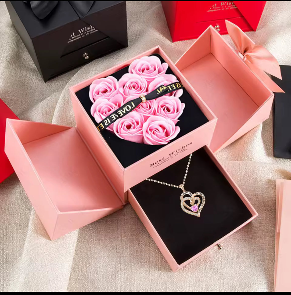 I Love You Too The Moon Back Necklace & Roses
