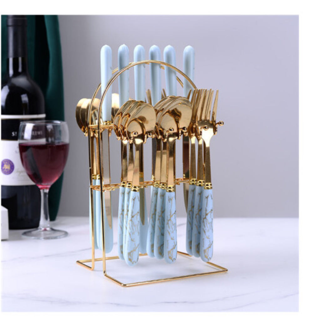 Ceramic Stainless Steel Cutlery Sets Of 24 Pieces