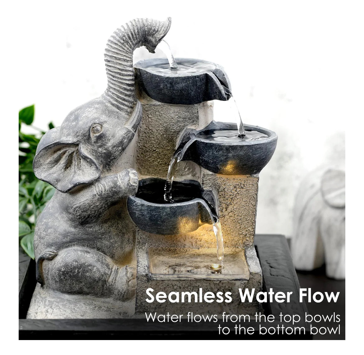 Elephant and Bowls Water Feature Indoor With LED