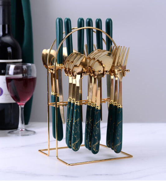 Ceramic Stainless Steel Cutlery Sets Of 24 Pieces