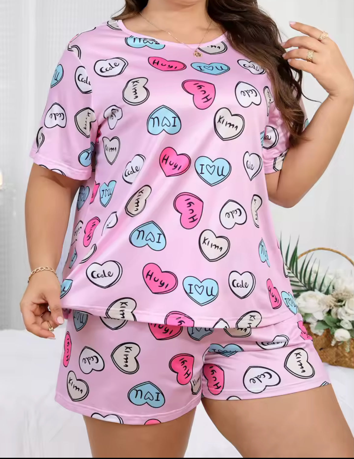 Plus Size Women Heart Short PJS Set