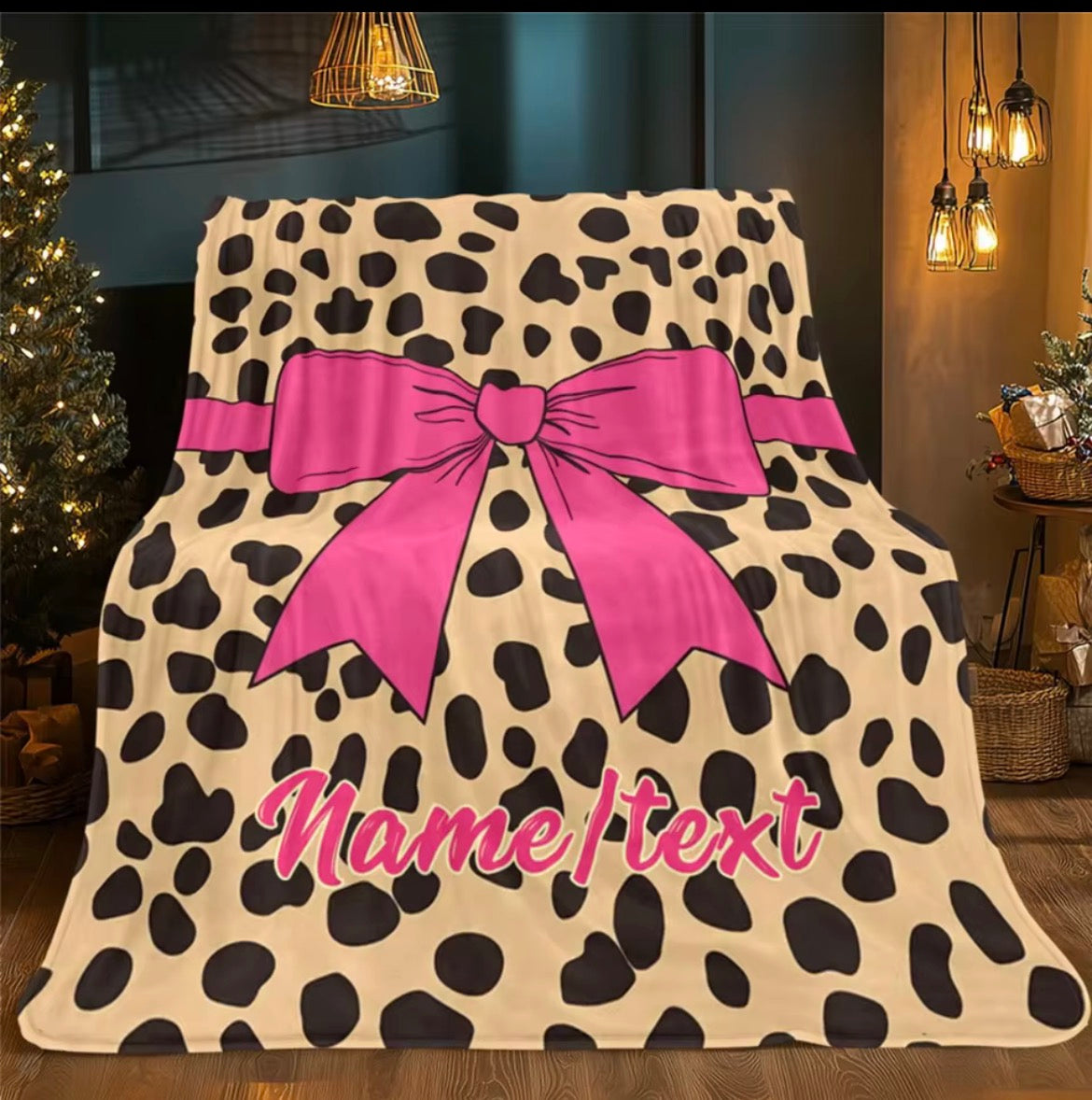 Lepord Print Bow Personiled Throw