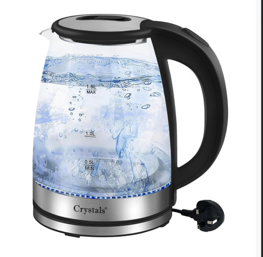 1.8L Electric Kettle Glass 360 Blue LED Illuminated Portable Jug 1500W