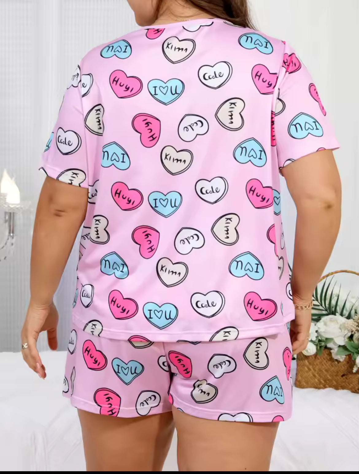 Plus Size Women Heart Short PJS Set