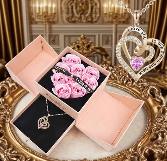 I Love You Too The Moon Back Necklace & Roses