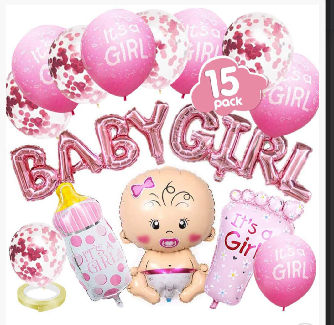 Gender Reveal Set of 16 Inflatable Foil Balloons for Party