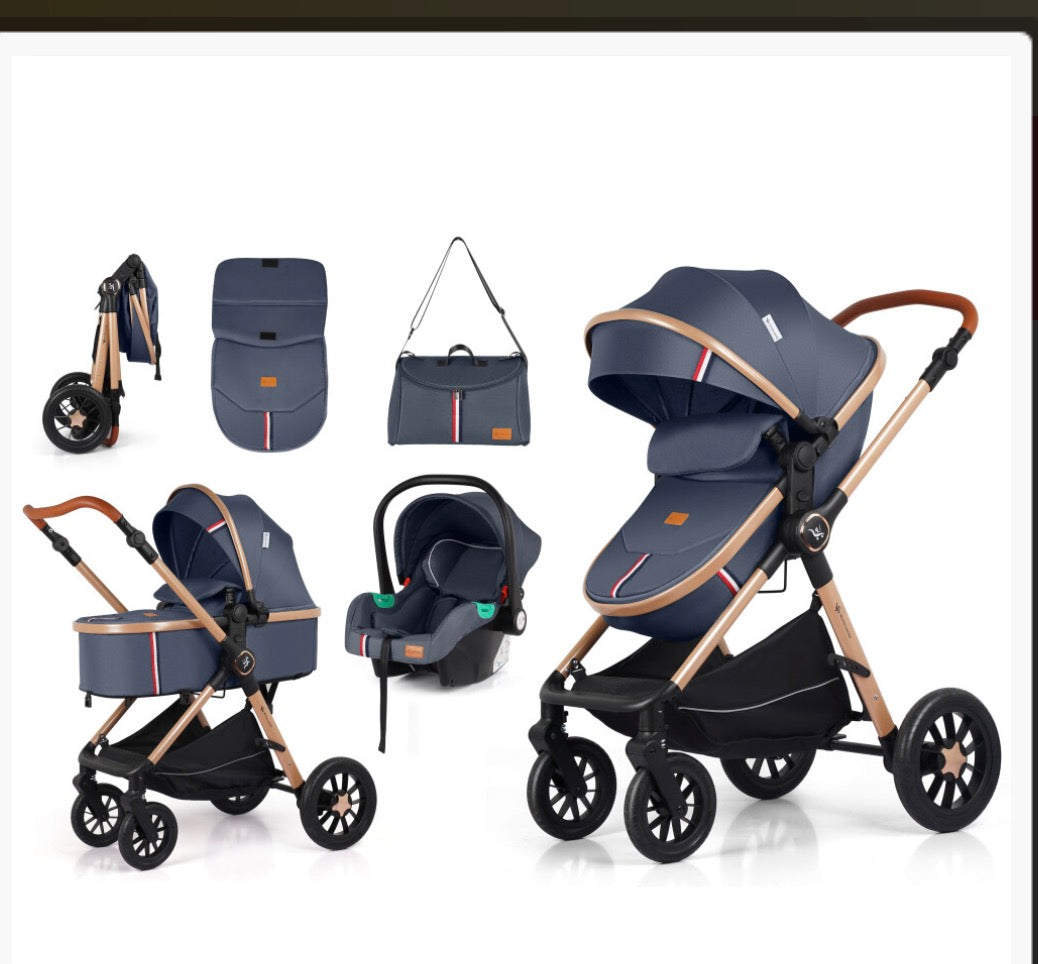 Baby Buggy Pram Pushchair Stroller 3 in 1 Child Lightweight Folding Stroller 3 in 1 Travel System Pram for Newborns & Toddlers from Birth