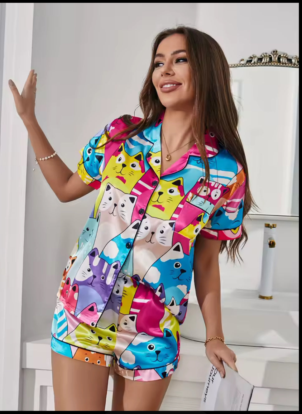 Multi Colour Cat Women PJS