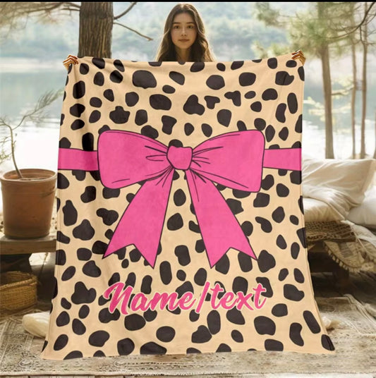 Lepord Print Bow Personiled Throw
