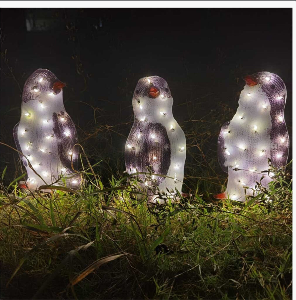 3PCS Christmas Penguin Acrylic 50 LEDs Light Up Outdoor Figurine Decor