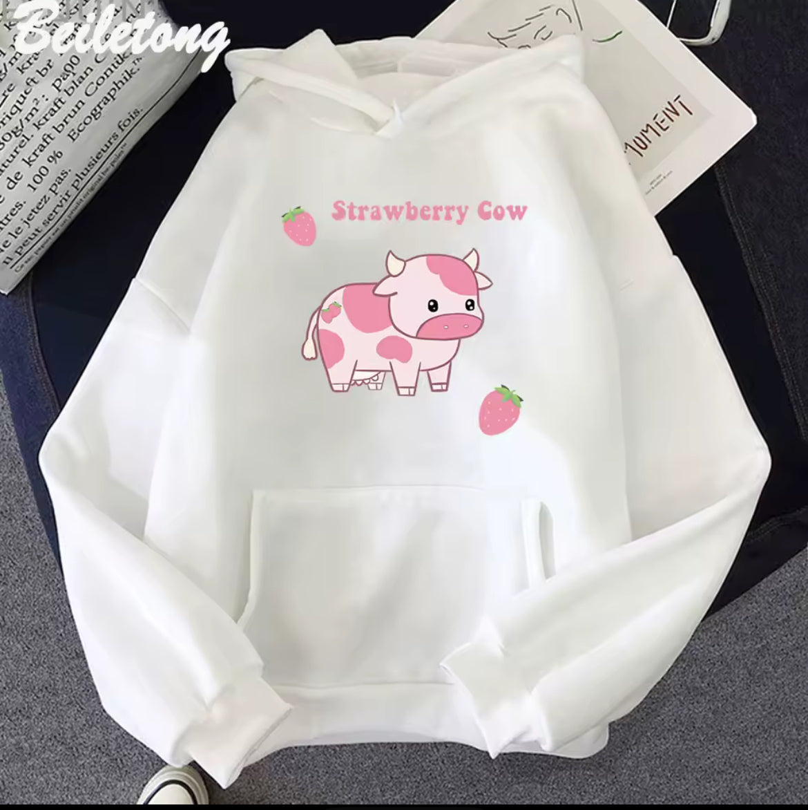 Plus Size Women Cow & Strawberry Hoodie