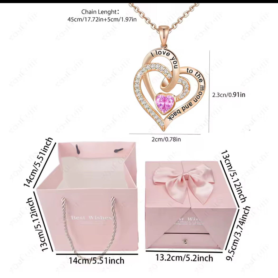 I Love You Too The Moon Back Necklace & Roses