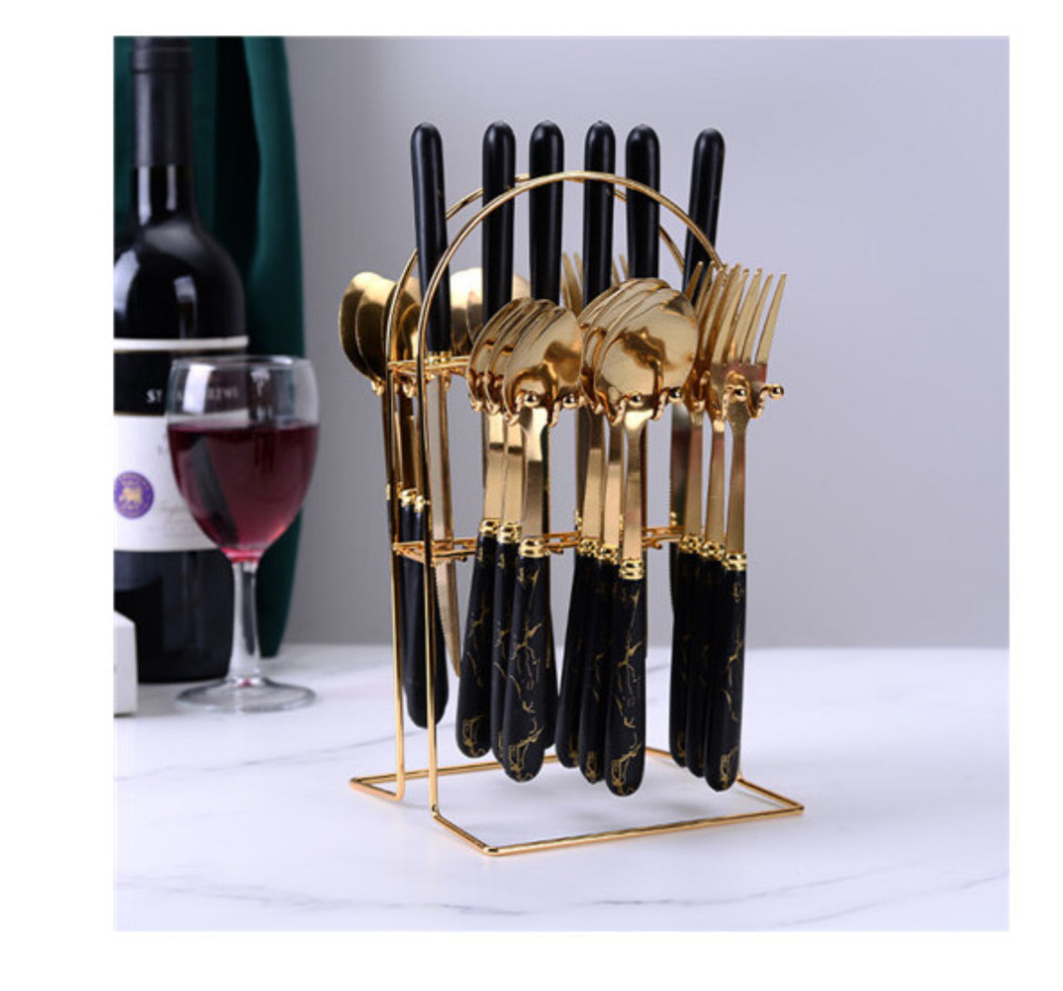 Ceramic Stainless Steel Cutlery Sets Of 24 Pieces