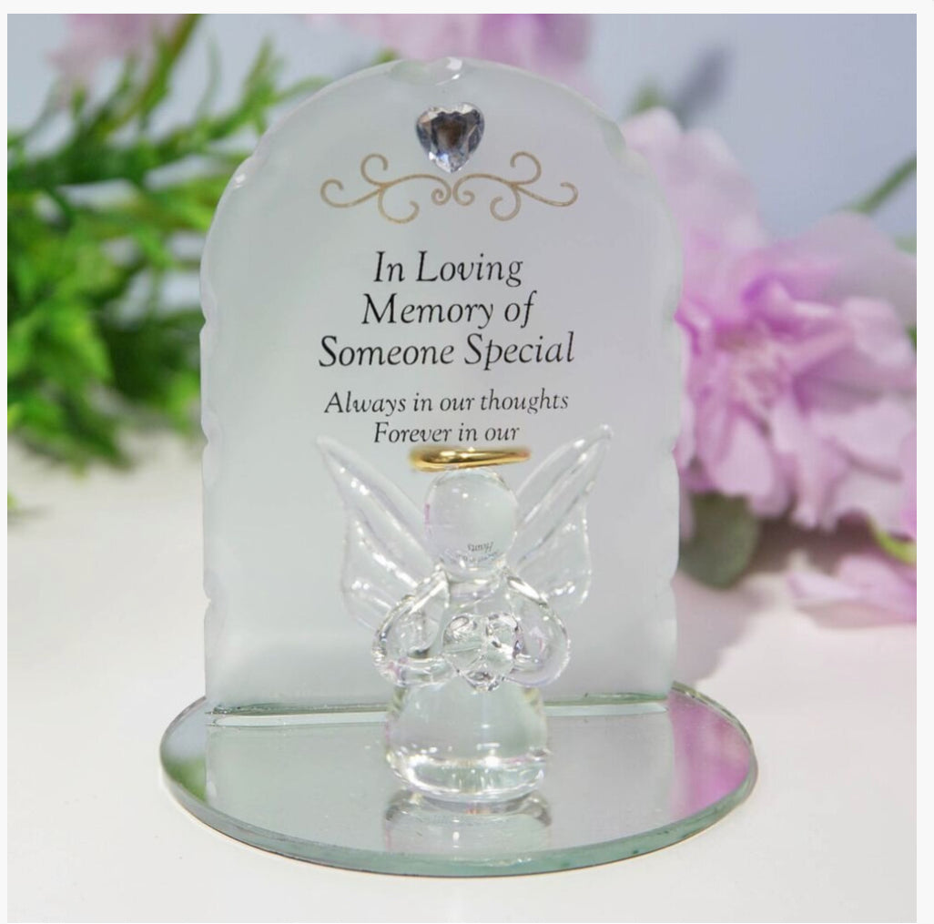 Thoughts With You Memorial Glass Plaque With Angel