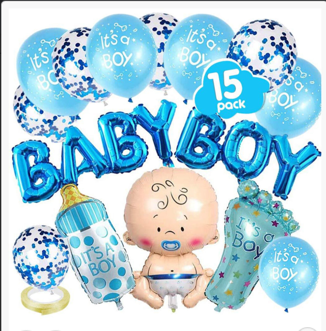 Gender Reveal Set of 16 Inflatable Foil Balloons for Party