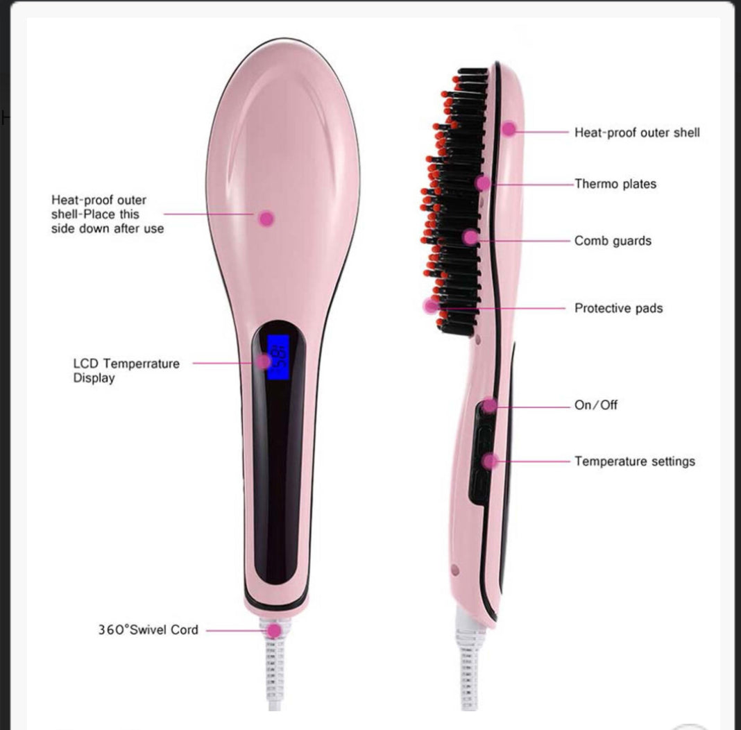 Hair Straightener Brush with LCD Screen