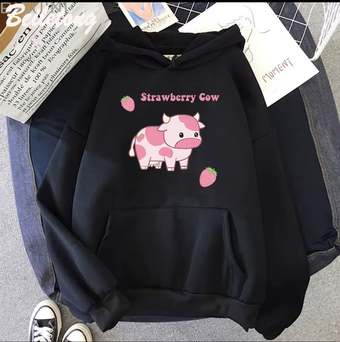 Plus Size Women Cow & Strawberry Hoodie