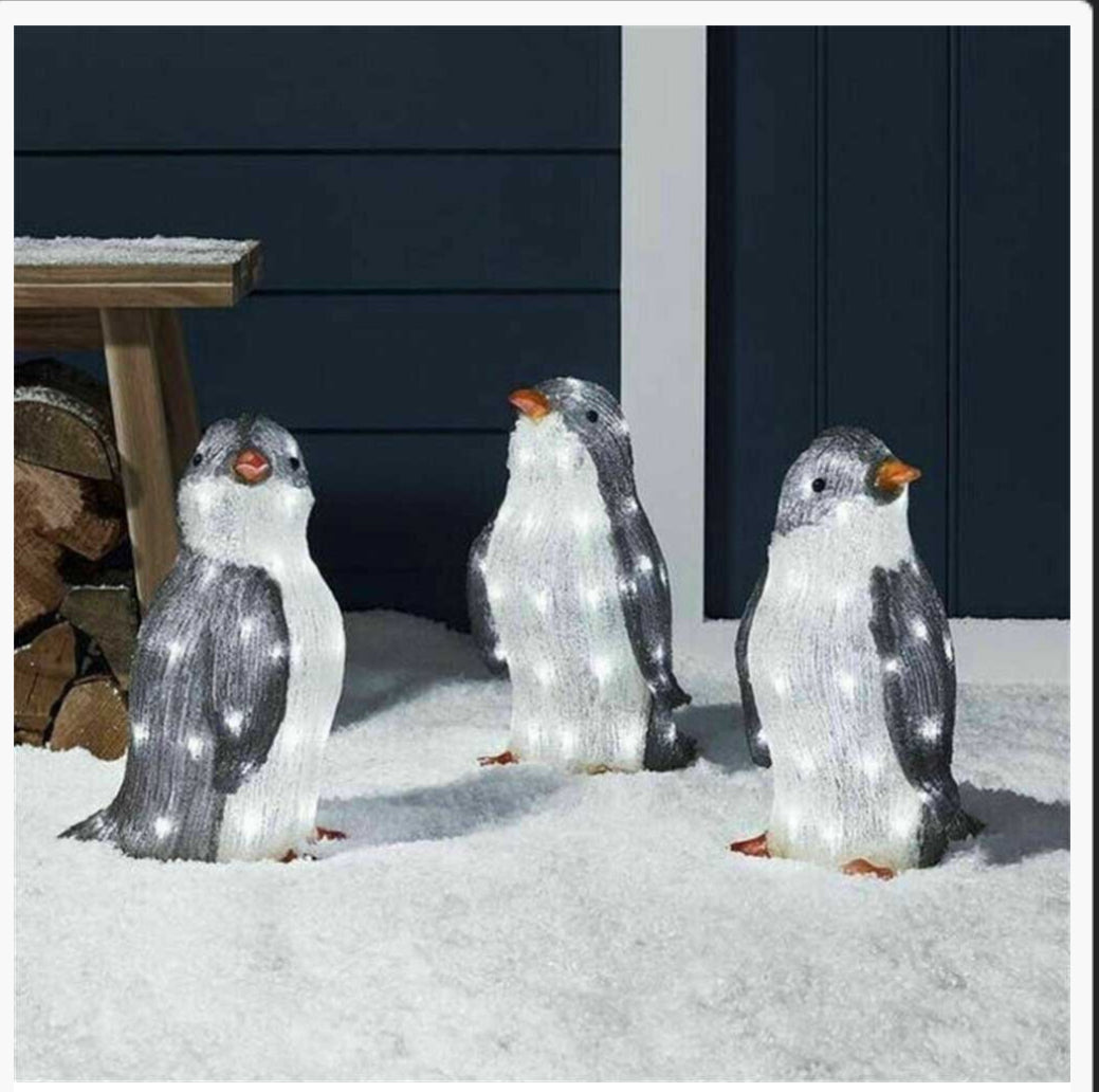 3PCS Christmas Penguin Acrylic 50 LEDs Light Up Outdoor Figurine Decor