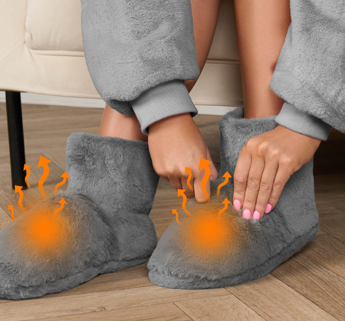 Microwavable Faux Fur Boot Slippers - Grey