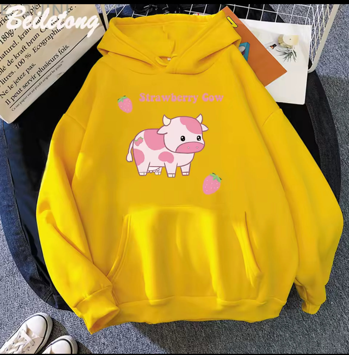 Plus Size Women Cow & Strawberry Hoodie