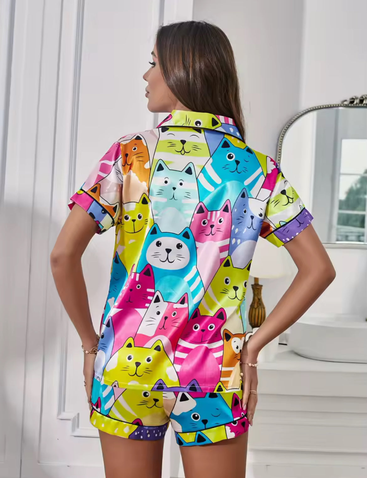 Multi Colour Cat Women PJS
