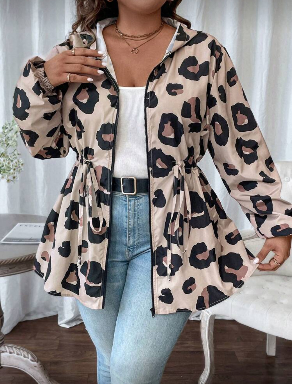 Plus Size Lepord Print Coat