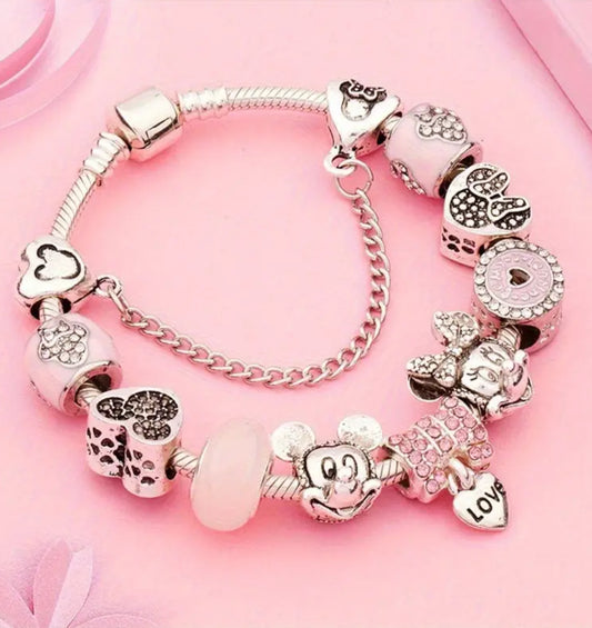 Womens Pink Mouse Charm Bracelet