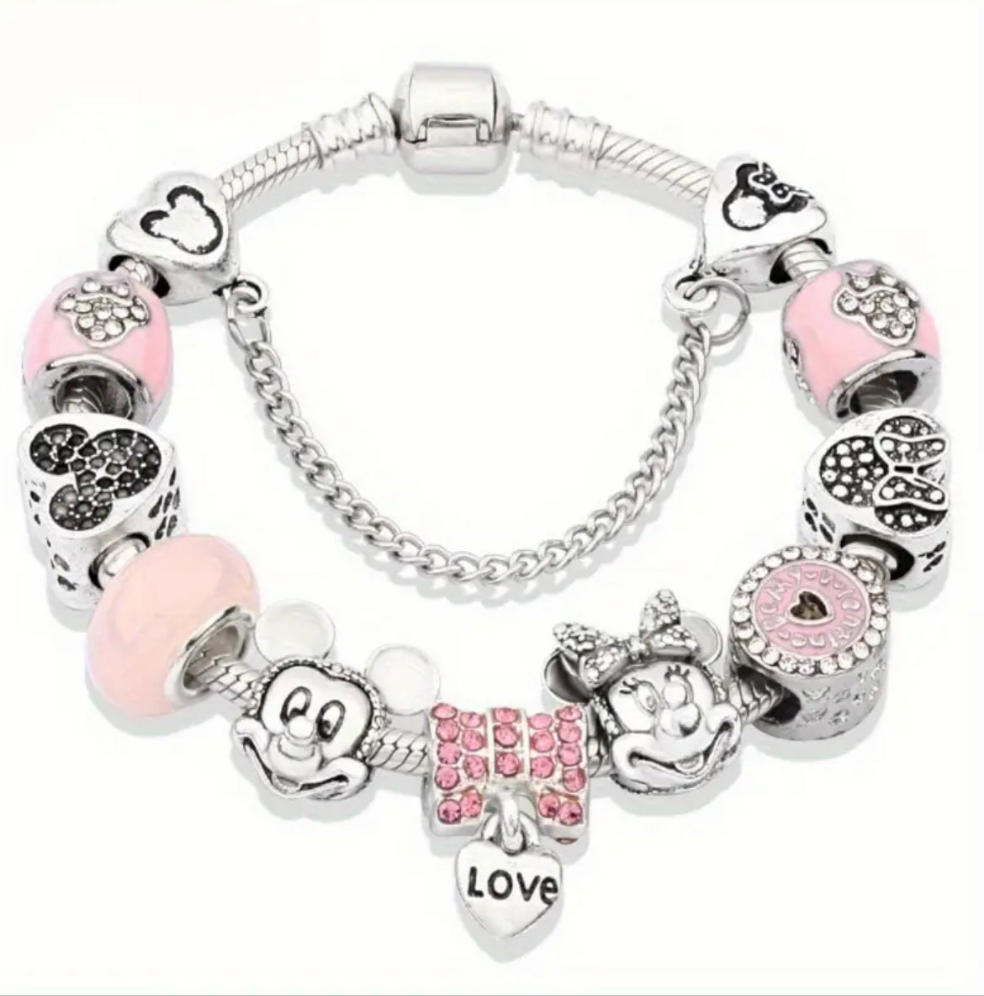 Womens Pink Mouse Charm Bracelet